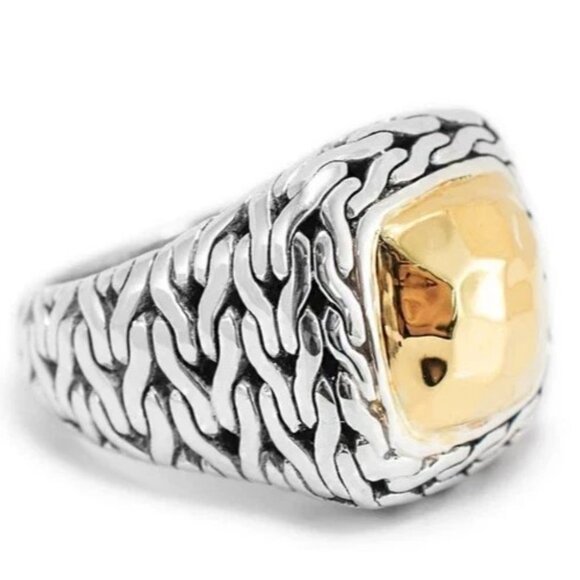 John Hardy Women's Ring, Hammered 22k Gold .925 Silver, Size 4 (can be re-sized) - Picture 2 of 4